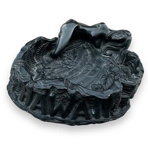 COCO JOE'S Hawaii Tiki Midcentury Girl Faux Lava Rock Souvenir ASHTRAY Vintage